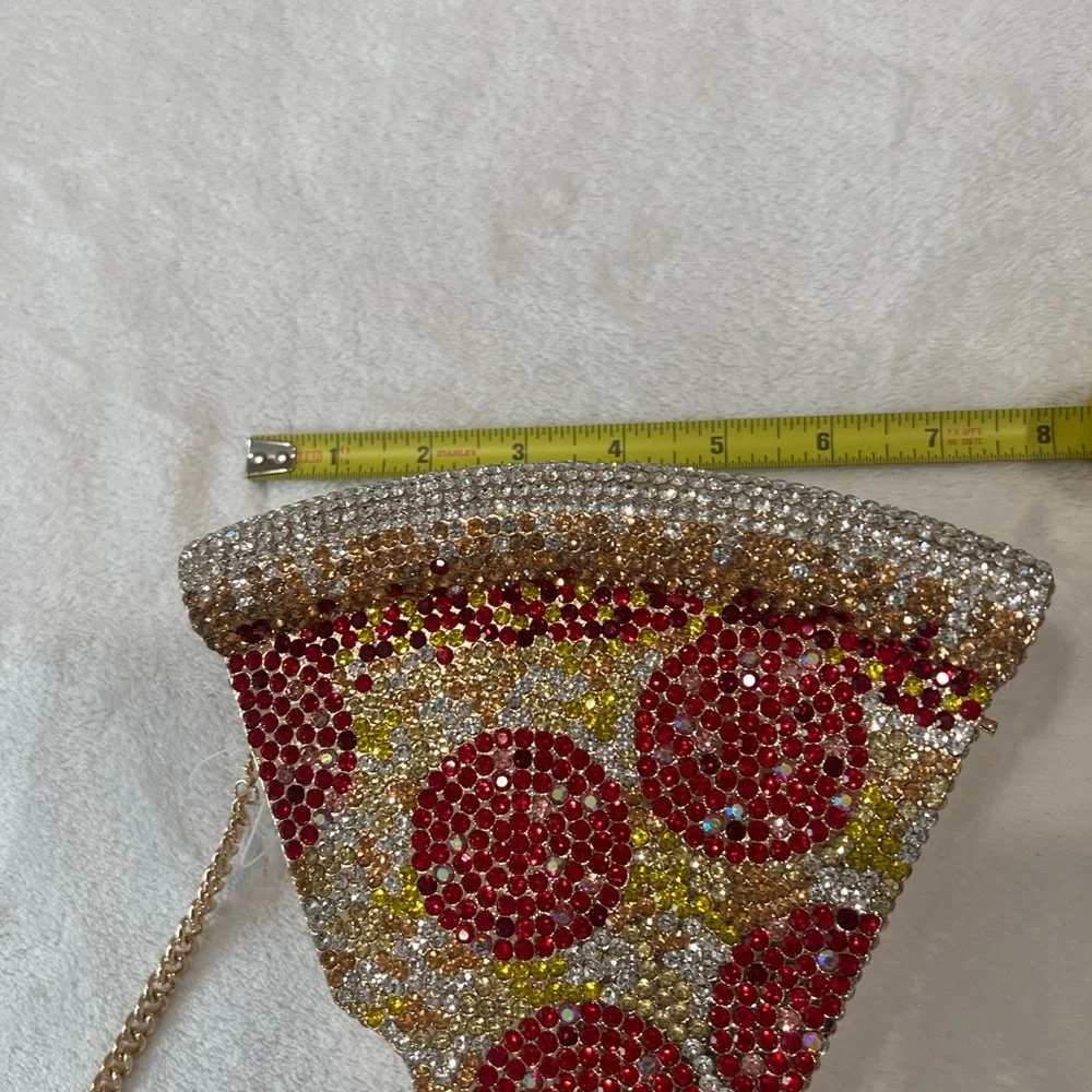 Embellished Pizza Slice Rhinestone Clutch in Red, Gold & Clear - Picture 5 of 16